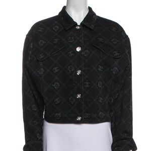 CHANEL 23A Metier - Black Denim Logo Jacket (Tags Attached)